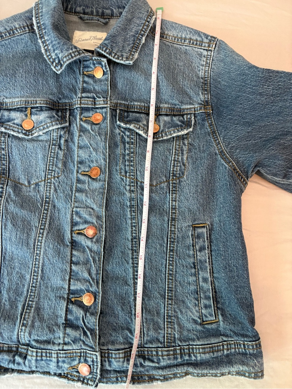 Universal Thread Denim Jacket Medium Stretch Trucker Blue Copper Buttons - Picture 8 of 8
